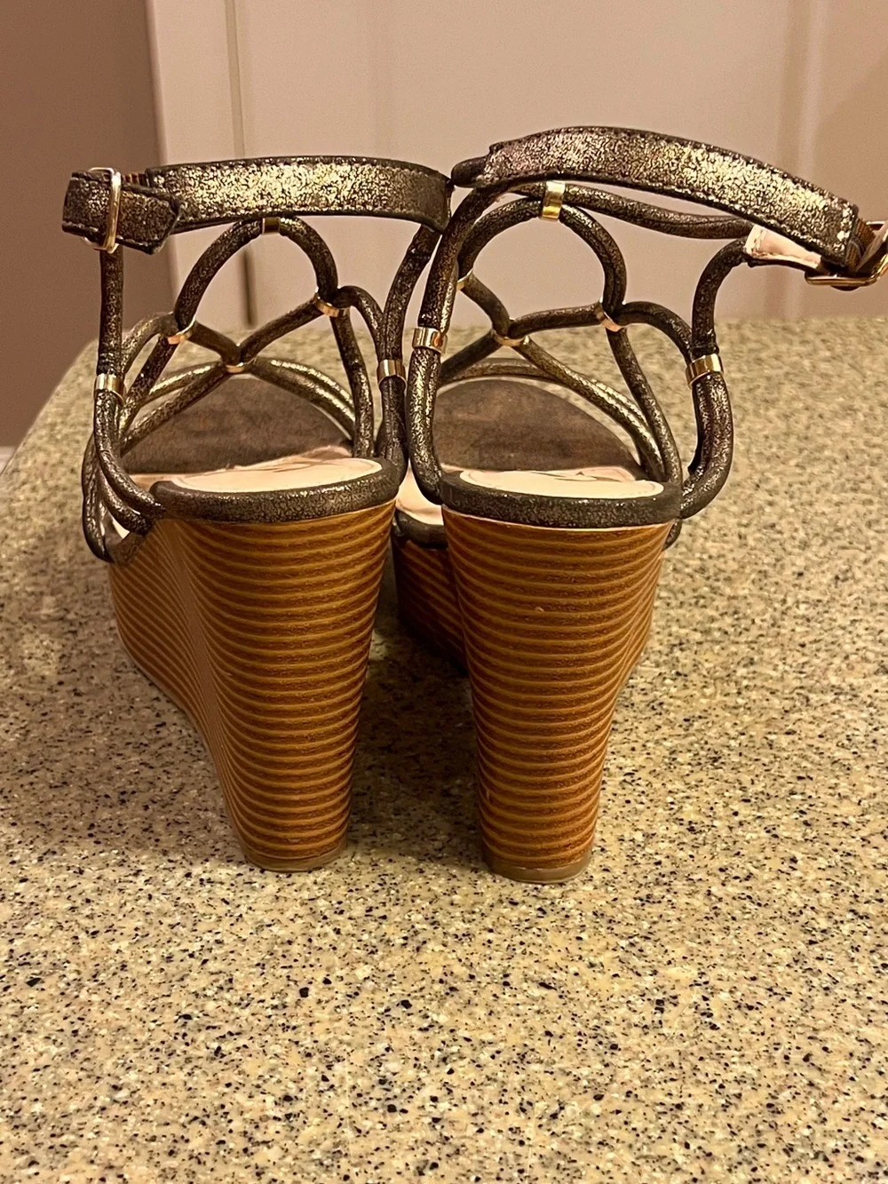 Metallic Bronze Strappy Platform Sandals - Women